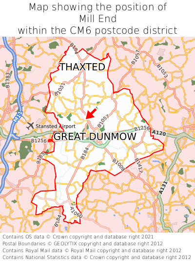 Map showing location of Mill End within CM6