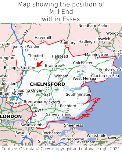 Map showing location of Mill End within Essex