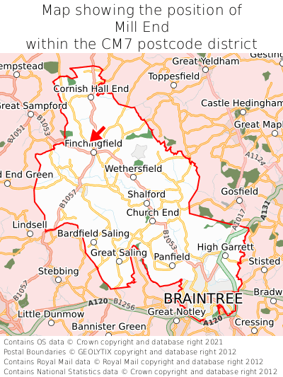 Map showing location of Mill End within CM7