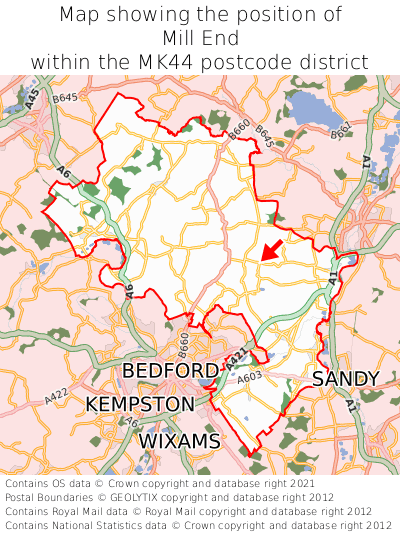 Map showing location of Mill End within MK44