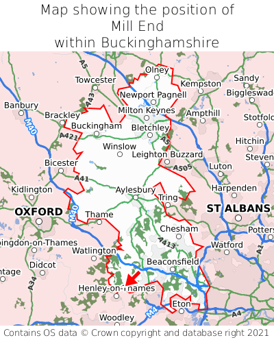 Map showing location of Mill End within Buckinghamshire