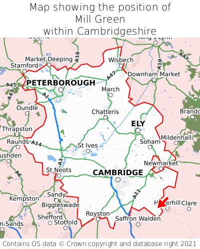 Map showing location of Mill Green within Cambridgeshire