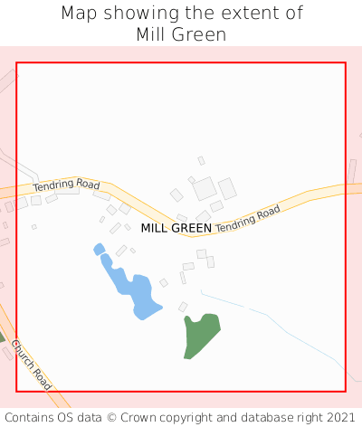 Map showing extent of Mill Green as bounding box