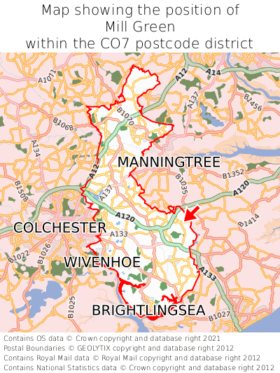 Map showing location of Mill Green within CO7
