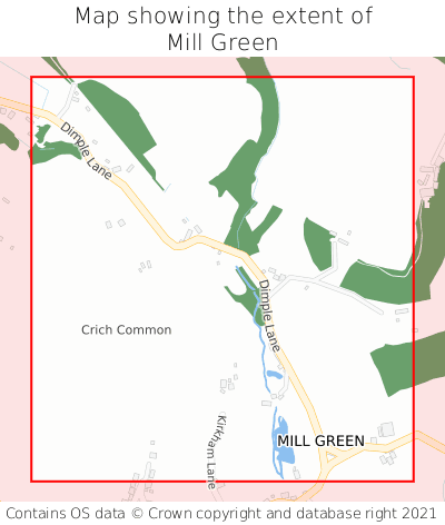 Map showing extent of Mill Green as bounding box