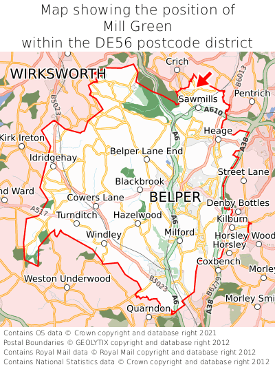 Map showing location of Mill Green within DE56