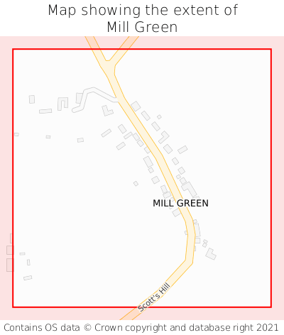 Map showing extent of Mill Green as bounding box