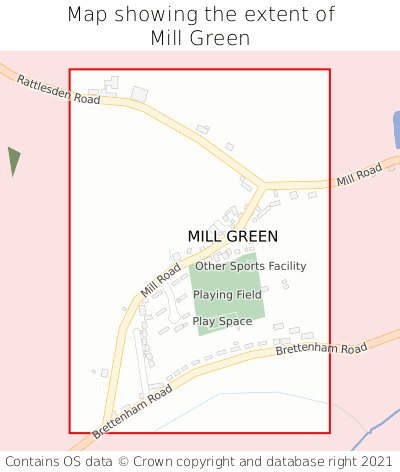 Map showing extent of Mill Green as bounding box