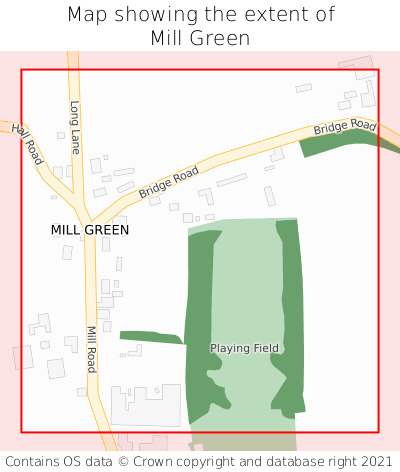 Map showing extent of Mill Green as bounding box