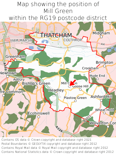 Map showing location of Mill Green within RG19