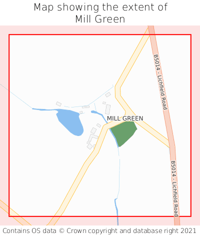 Map showing extent of Mill Green as bounding box