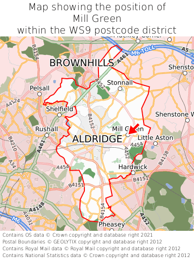 Map showing location of Mill Green within WS9