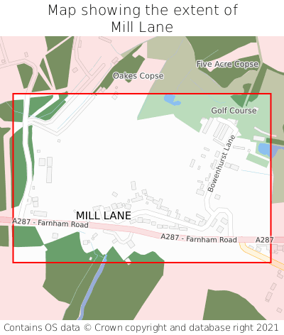 Map showing extent of Mill Lane as bounding box