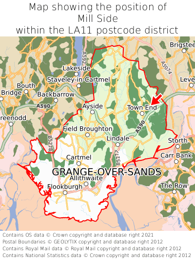 Map showing location of Mill Side within LA11