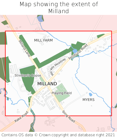 Map showing extent of Milland as bounding box
