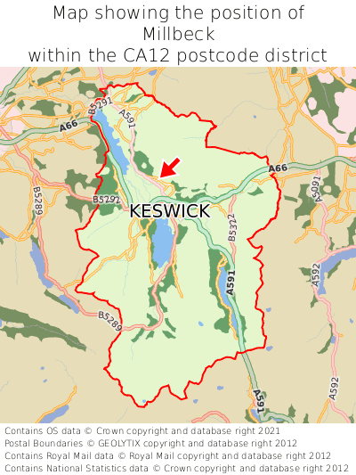 Map showing location of Millbeck within CA12