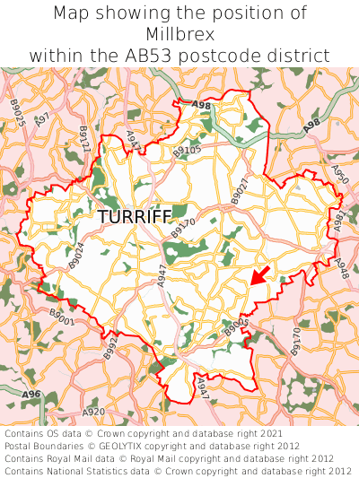 Map showing location of Millbrex within AB53