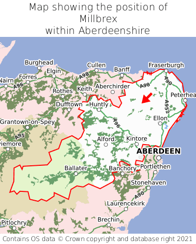 Map showing location of Millbrex within Aberdeenshire