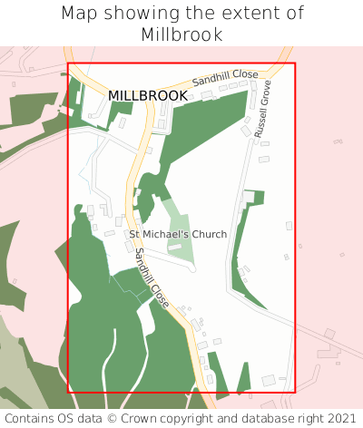 Map showing extent of Millbrook as bounding box