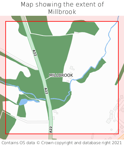 Map showing extent of Millbrook as bounding box