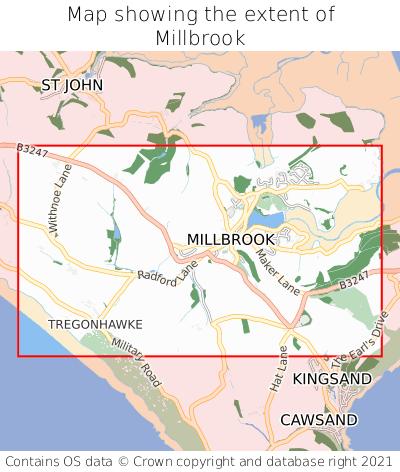 Map showing extent of Millbrook as bounding box