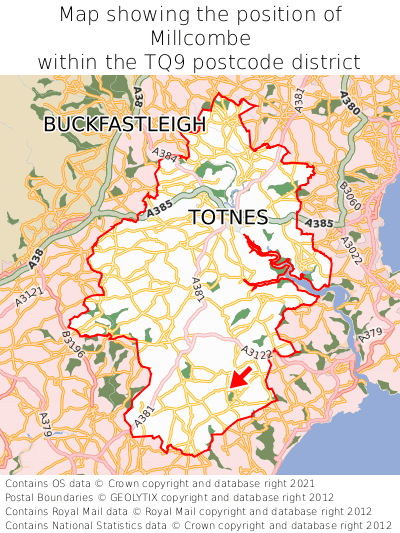 Map showing location of Millcombe within TQ9