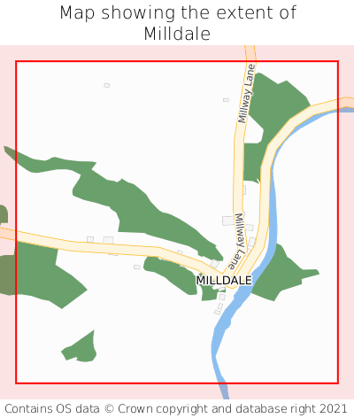 Map showing extent of Milldale as bounding box