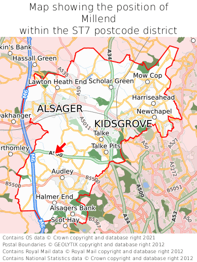 Map showing location of Millend within ST7