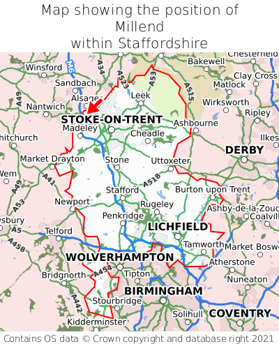 Map showing location of Millend within Staffordshire
