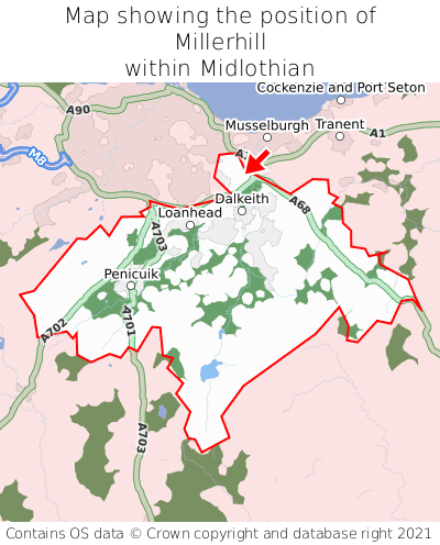 Map showing location of Millerhill within Midlothian