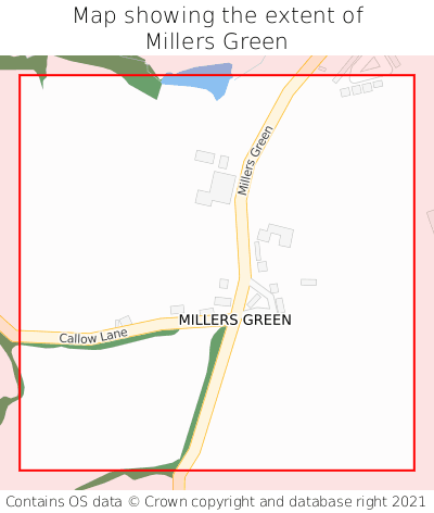Map showing extent of Millers Green as bounding box