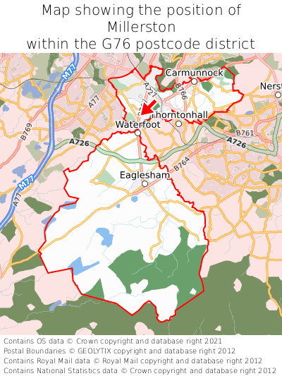 Map showing location of Millerston within G76