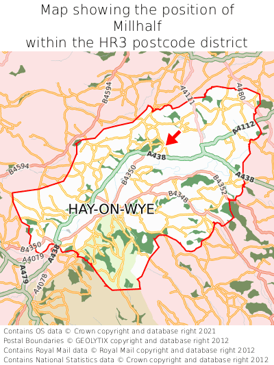 Map showing location of Millhalf within HR3