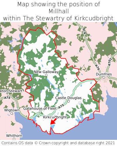 Map showing location of Millhall within The Stewartry of Kirkcudbright