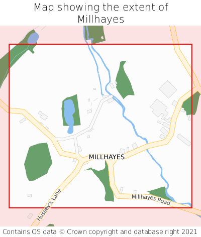 Map showing extent of Millhayes as bounding box