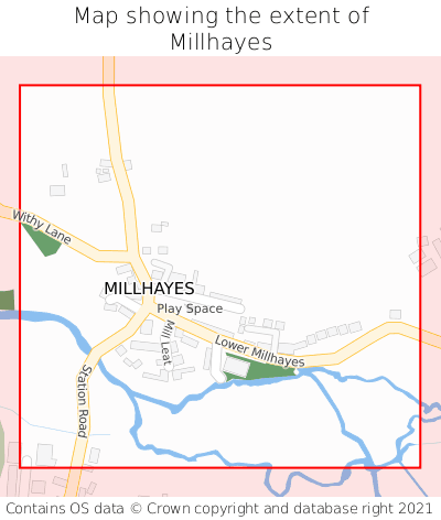 Map showing extent of Millhayes as bounding box