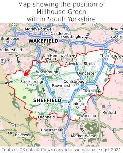 Map showing location of Millhouse Green within South Yorkshire