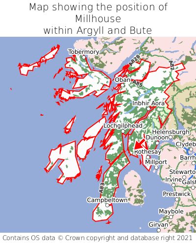 Map showing location of Millhouse within Argyll and Bute