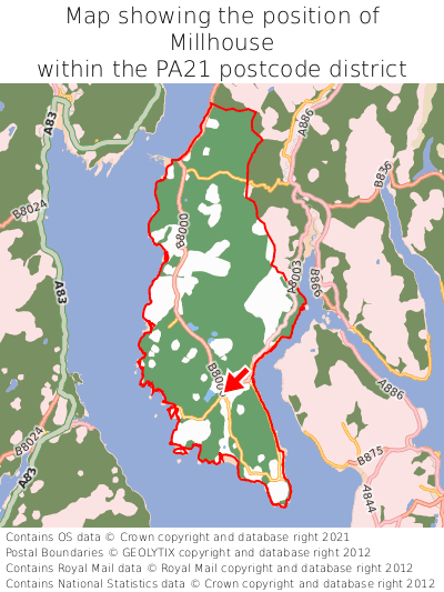 Map showing location of Millhouse within PA21