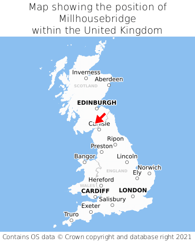 Map showing location of Millhousebridge within the UK