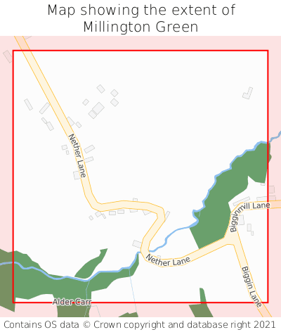 Map showing extent of Millington Green as bounding box