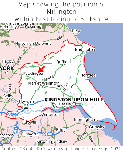 Map showing location of Millington within East Riding of Yorkshire