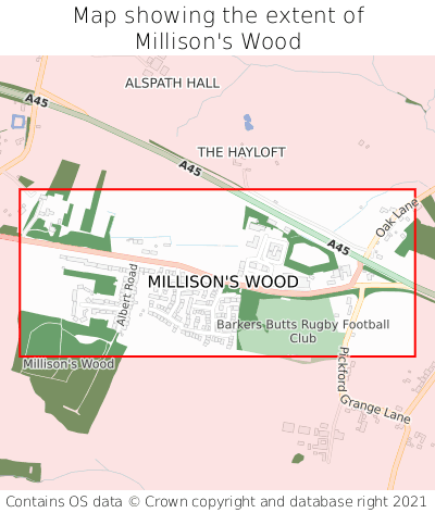 Map showing extent of Millison's Wood as bounding box
