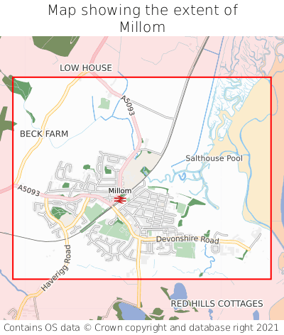 Map showing extent of Millom as bounding box