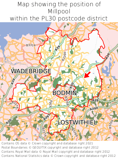 Map showing location of Millpool within PL30