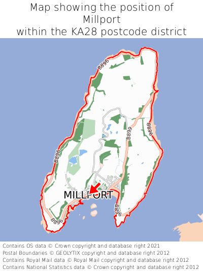 Map showing location of Millport within KA28