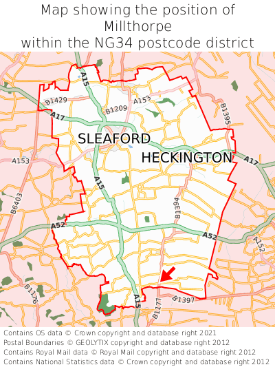 Map showing location of Millthorpe within NG34