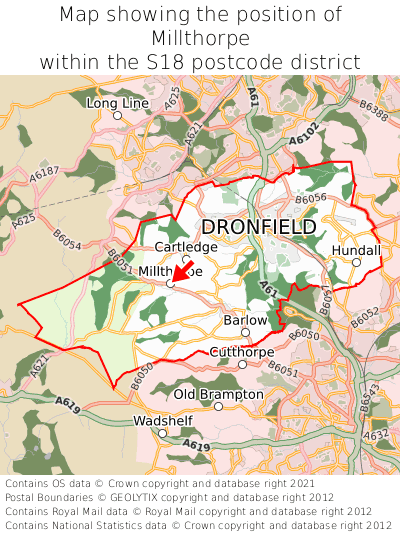 Map showing location of Millthorpe within S18