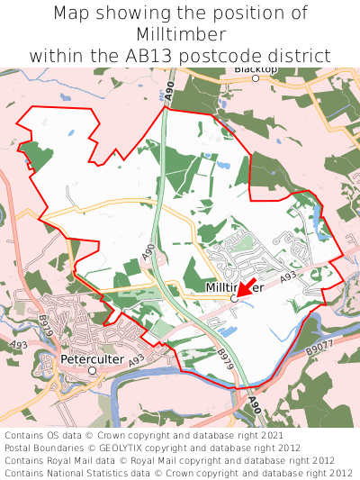 Map showing location of Milltimber within AB13