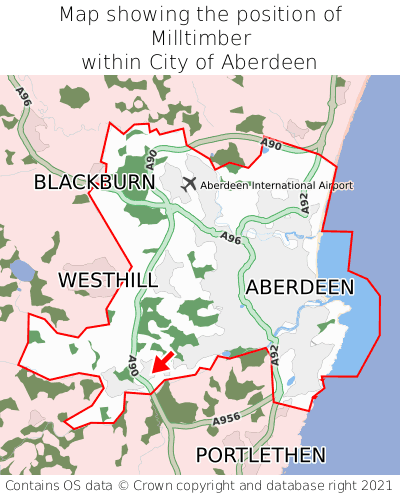Map showing location of Milltimber within City of Aberdeen